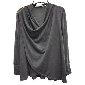 Soft Surroundings Womens Sweater Petite Large Black Cowl Neck Crossover BOHO